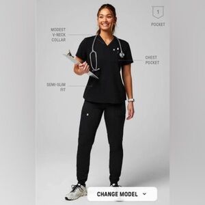Fabletics scrub set. Black. Brand new. Never worn. Joggers